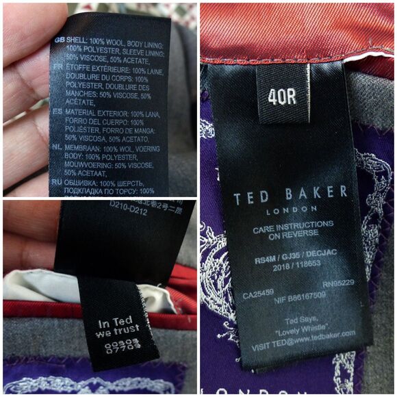 Ted Baker London Blazer Jacket Men 40R Gray Debonair Wool Two Button Suit Coat - Picture 13 of 13